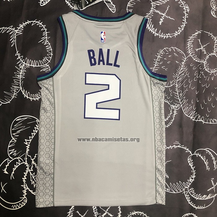 Camiseta Charlotte Hornets LaMelo Ball NO 2 Ciudad Edition Gris
